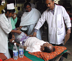A cholera patient being attended to at the International Centre for Diarrhoeal Disease Research in Dhaka, Bangladesh.