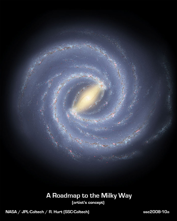 An artists impression of what the Milky Way might look like, viewed from afar. Image credit: NASA / JPL-Caltech / R. HUrt (SSC-Caltech)