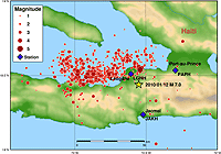 Caption: Located aftershocks in Haiti using seismograph stations installed by Natural Resources Canada. Credit: © Stephen Halchuk, Department of Natural Resources Canada. All rights reserved.