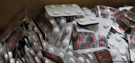 Iodine tablets are pictured in a rescue parcel for Japan. REUTERS/Michaela Rehle.